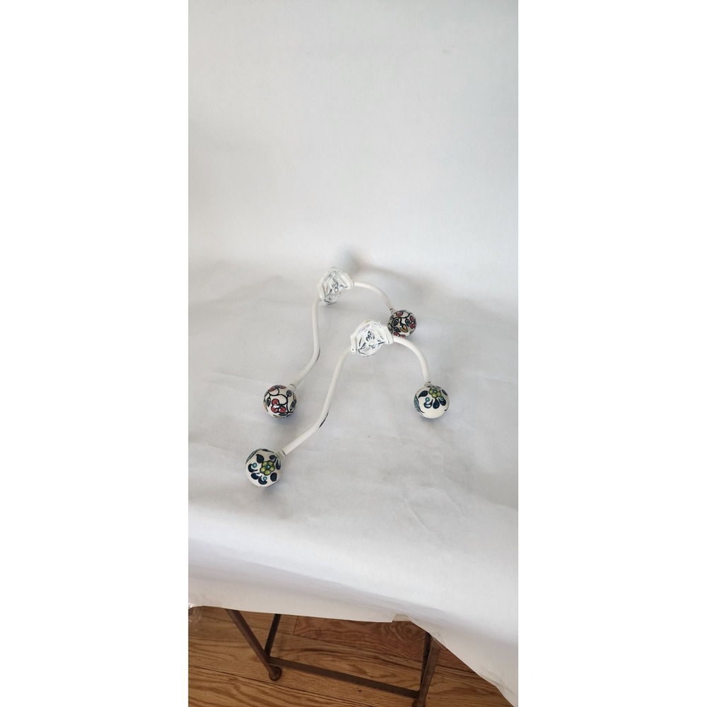 Set Of‎ Two Multicolor Floral  Porcelain Knob Iron Hooks